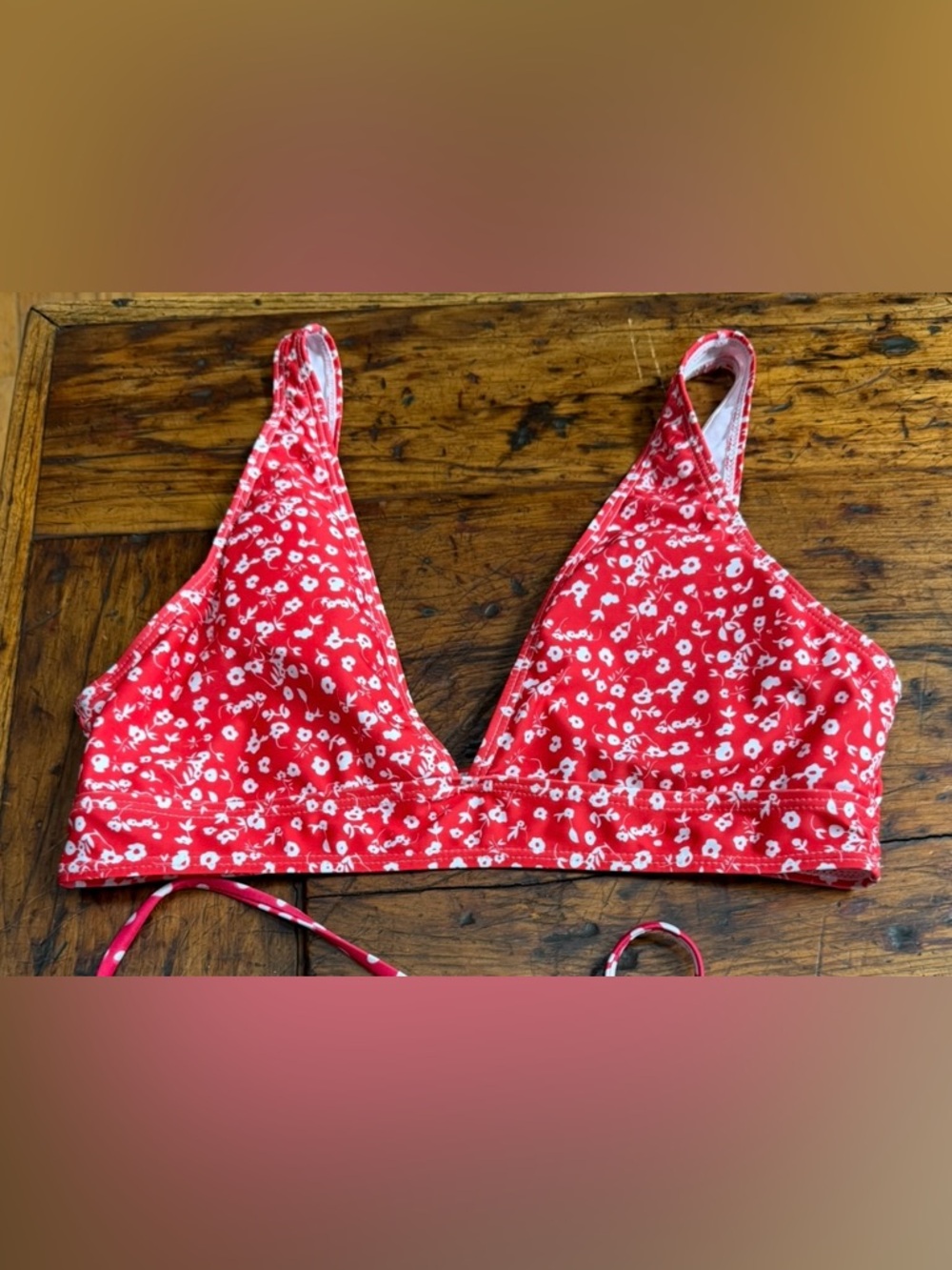 SHEIN Red Floral Triangle Bikini Top
